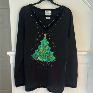 Vintage Quacker Factory Sequin Christmas Tree Sweater size Large